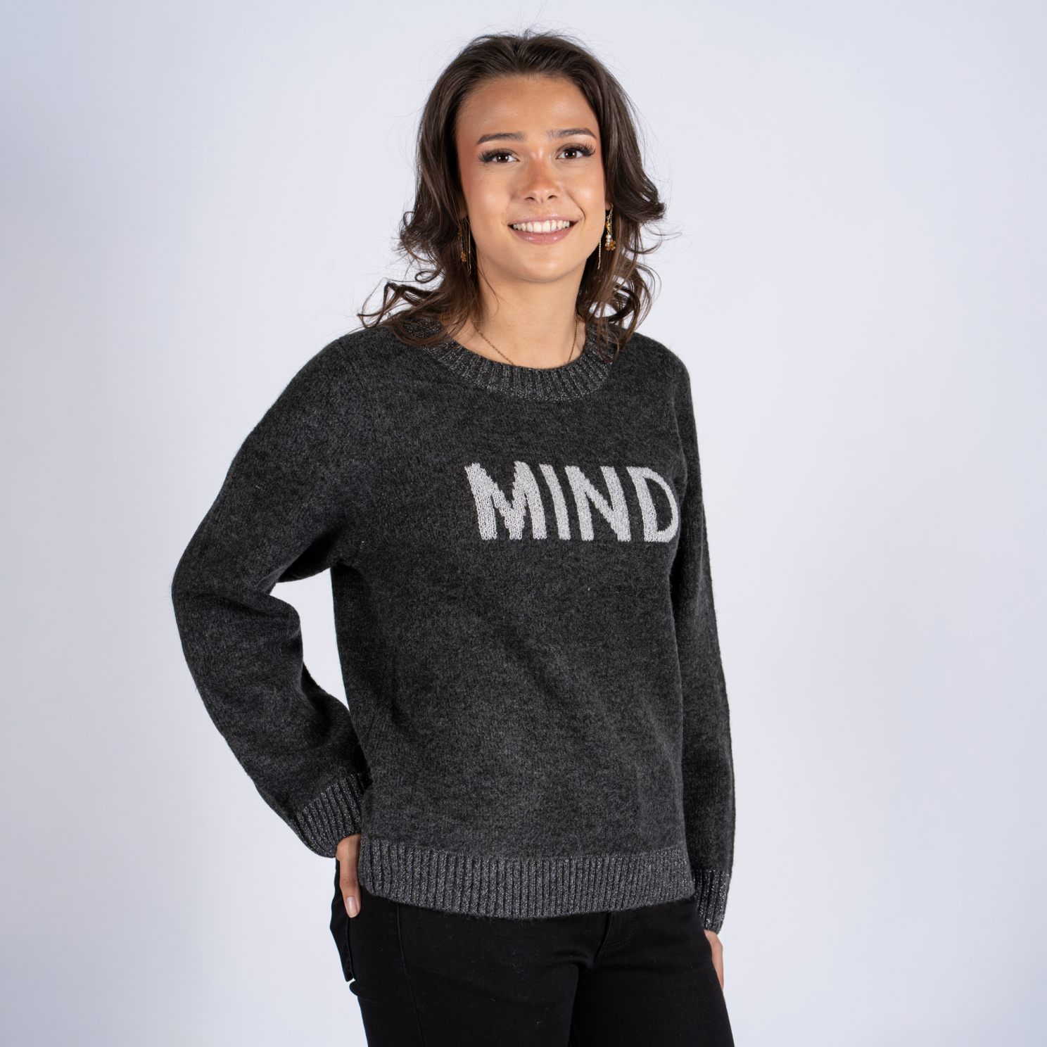 SASIA Esther Dame Striktrøje - DARK GREY MELANGE