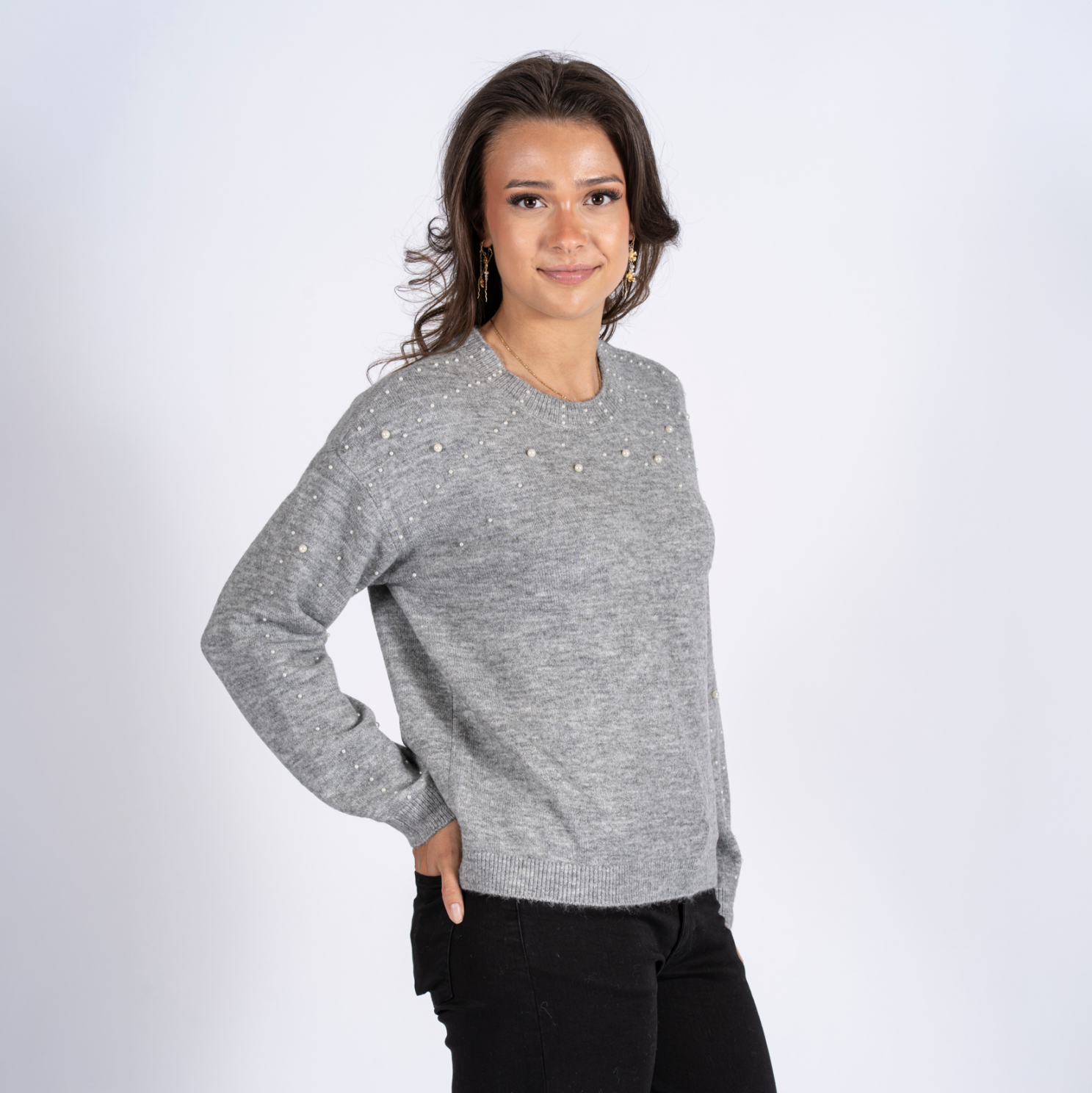 SASIA Celeste Dame Striktrøje - LIGHT GREY MELANGE